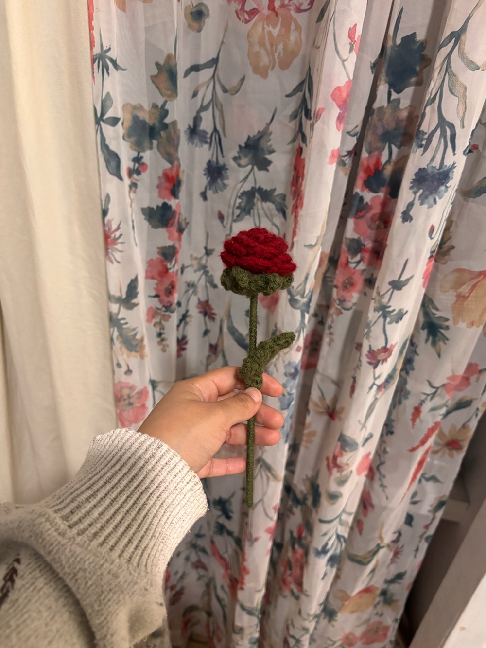 Handcrafted Red Crochet Rose Stem - Home Accents